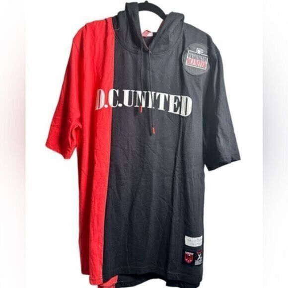 NWT Mitchell & Ness Unisex D.C. United MLS Red Black Short Sleeve Hoodie - XL - Picture 1 of 8